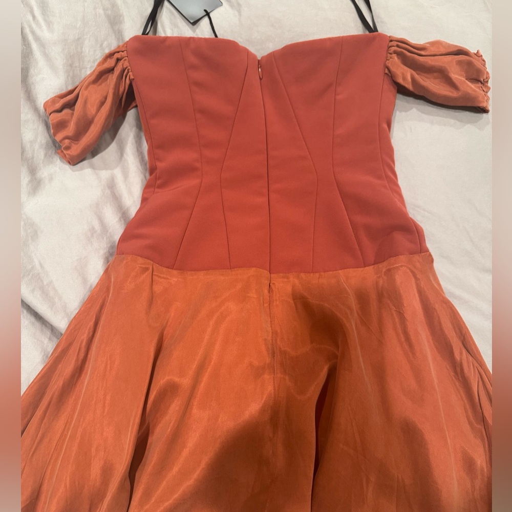 Elegant NBD revolve Off-Shoulder Rust Dress size Corset bodycon XS - Picture 4 of 7